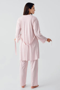 Image of Çift Emzirme Özellikli Lohusa Pijama ve Sabahlık Takımı - 17300