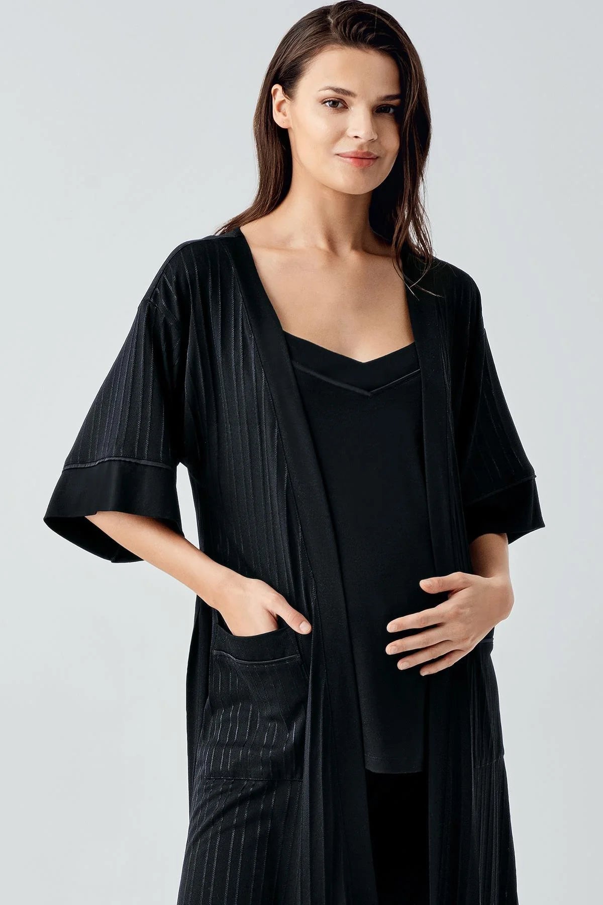 Askılı Lohusa Pijama ve Jakar Sabahlık Takımı - 17301