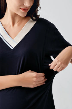 Image of Çizgili Gizli Emzirme Bölmeli Lohusa Pijama ve Sabahlık Takımı - 17302