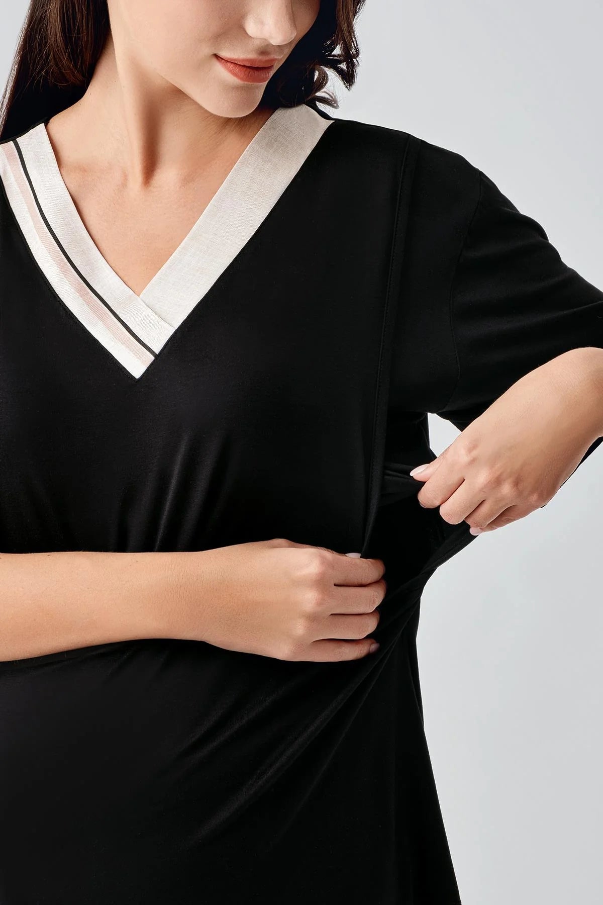 Çizgili Gizli Emzirme Bölmeli Lohusa Pijama ve Sabahlık Takımı - 17302