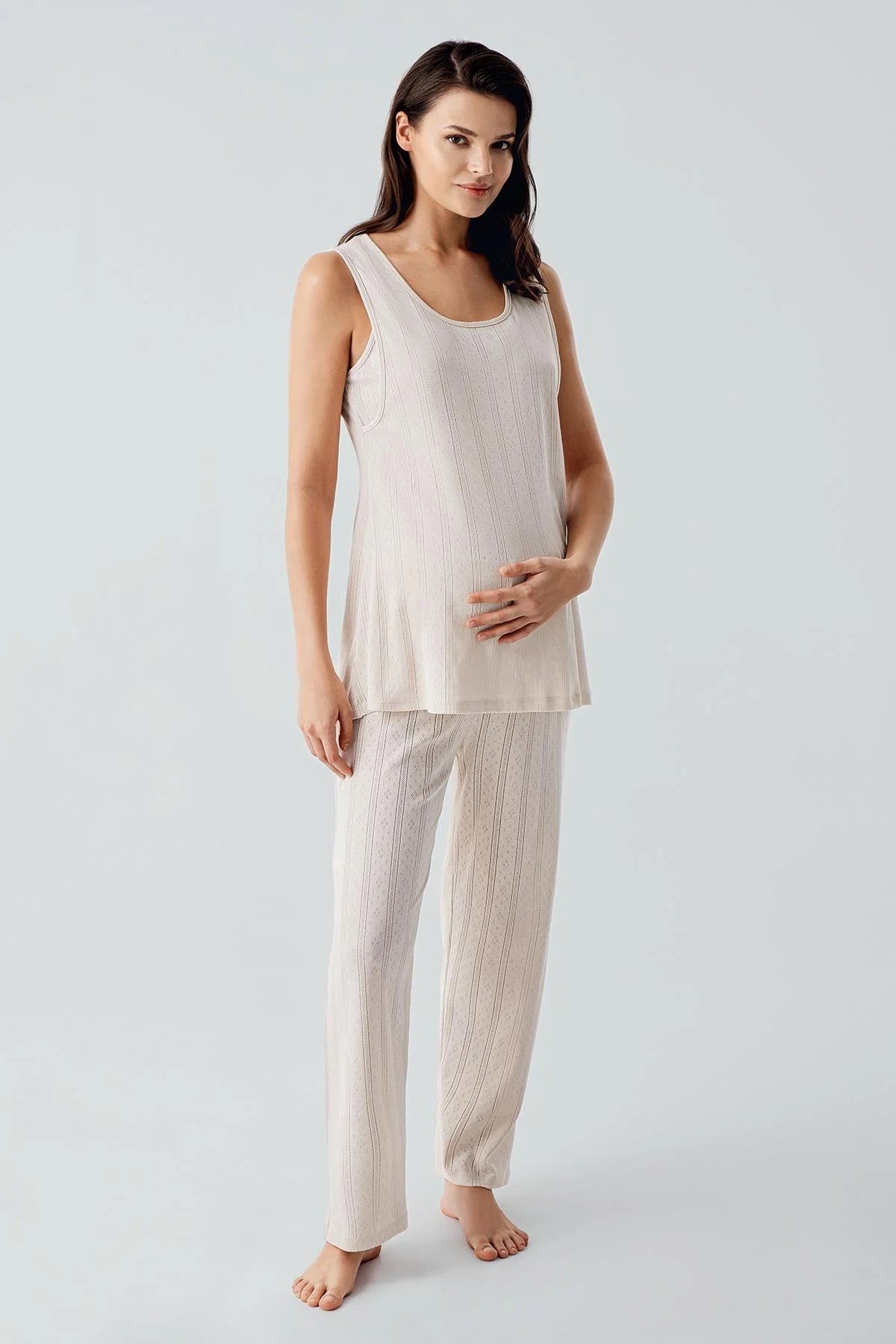Gizli Emzirme Bölmeli Lohusa Pijama ve Sabahlık Takımı - 17308