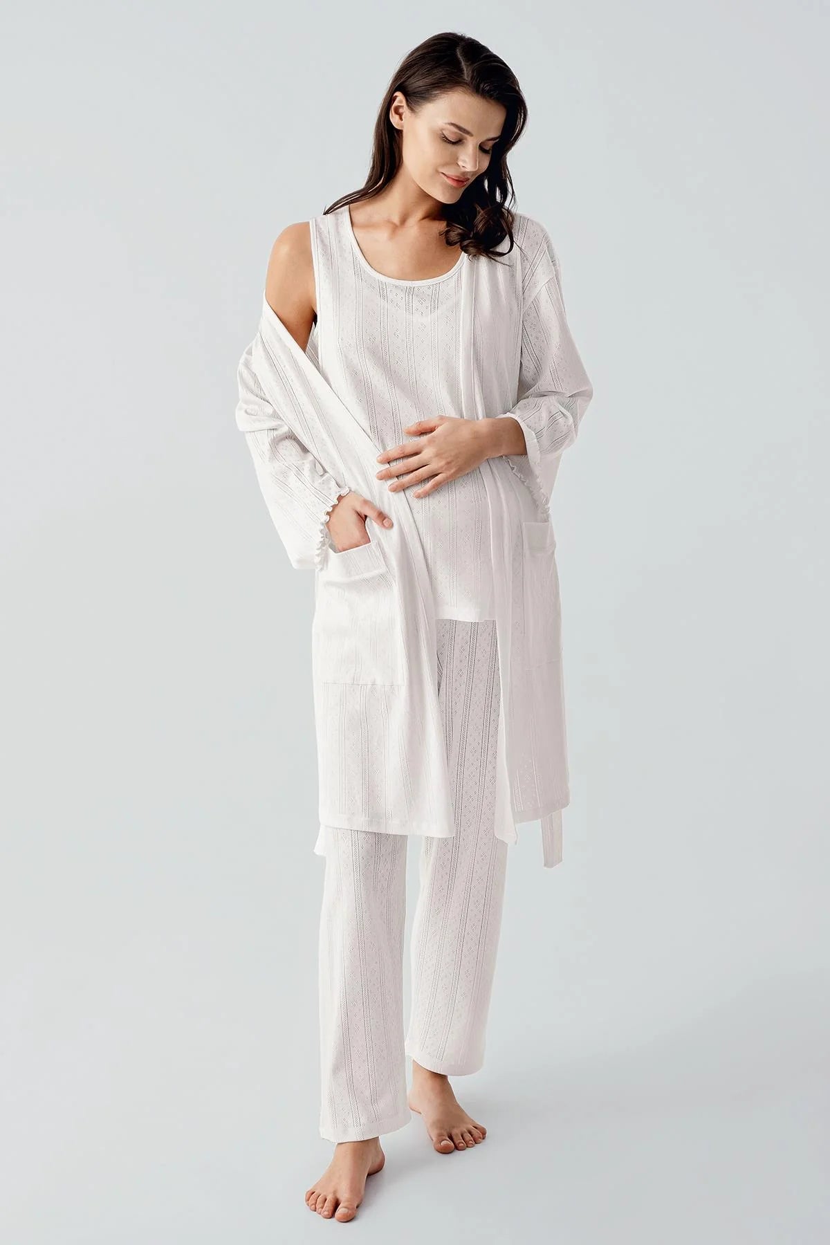 Gizli Emzirme Bölmeli Lohusa Pijama ve Sabahlık Takımı - 17308