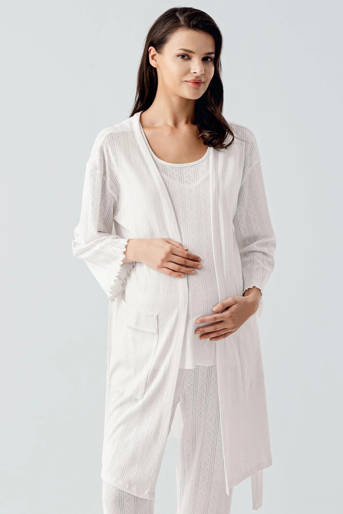 Gizli Emzirme Bölmeli Lohusa Pijama ve Sabahlık Takımı - 17308