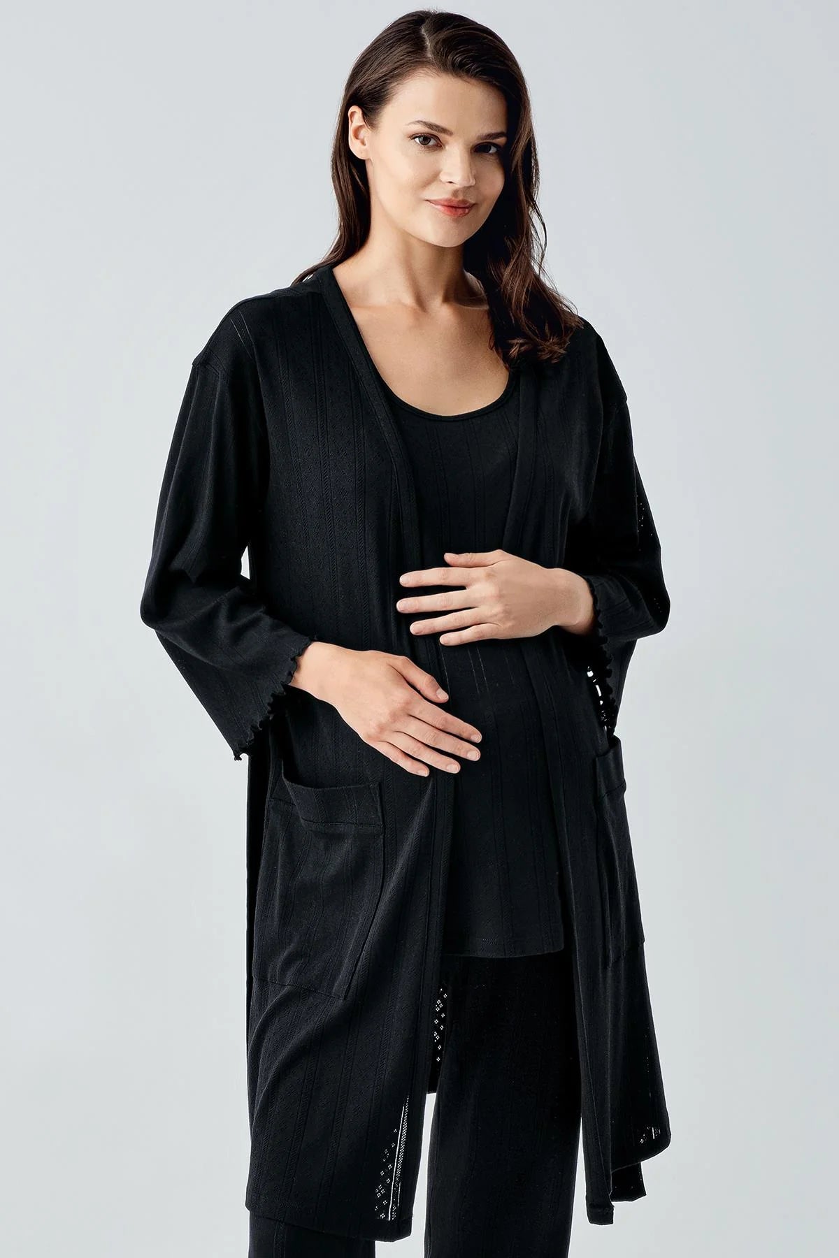 Gizli Emzirme Bölmeli Lohusa Pijama ve Sabahlık Takımı - 17308