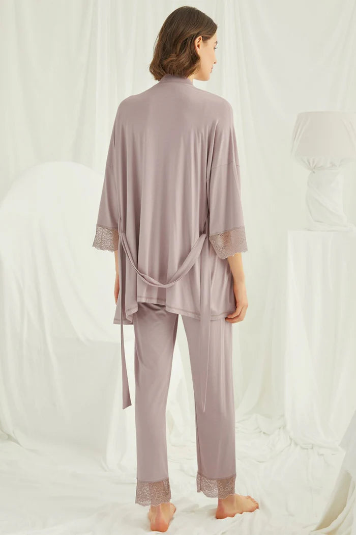 Askılı Dantelli Yaka Lohusa Pijama ve Sabahlık Takımı - 18431