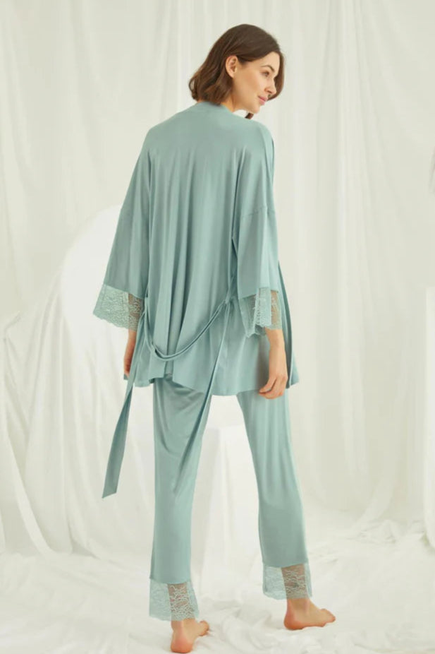 Askılı Dantelli Yaka Lohusa Pijama ve Sabahlık Takımı - 18469