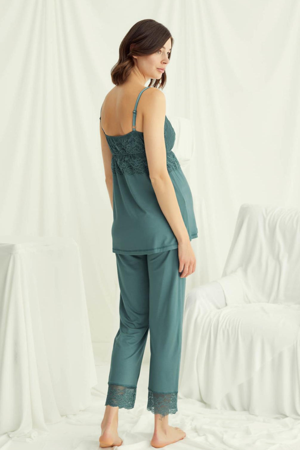 Askılı Dantelli Yaka Lohusa Pijama ve Sabahlık Takımı - 18523