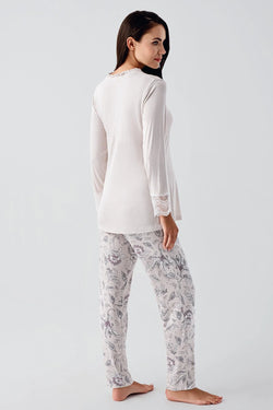Image of Desenli Likralı Lohusa Pijama ve Sabahlık Takımı - 23100