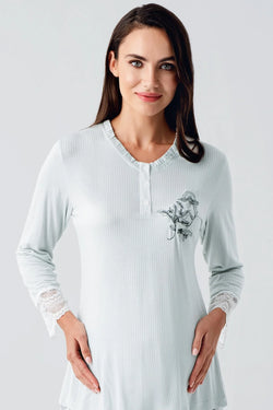 Image of Desenli Likralı Lohusa Pijama ve Sabahlık Takımı - 23100