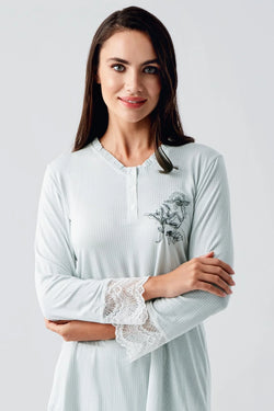 Image of Desenli Likralı Lohusa Pijama ve Sabahlık Takımı - 23100