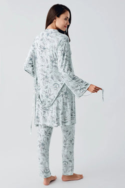 Image of Desenli Likralı Lohusa Pijama ve Sabahlık Takımı - 23100