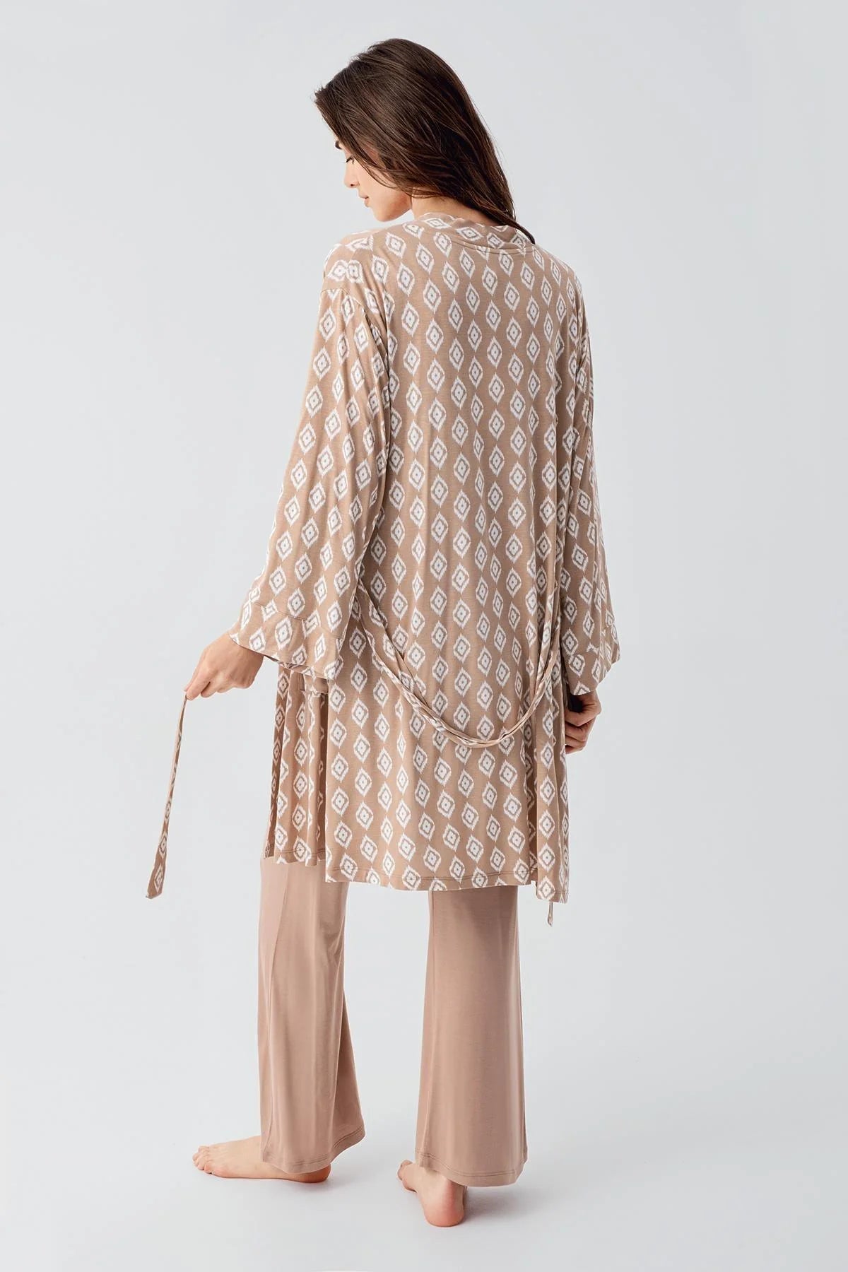 Dantelli Lohusa Pijama ve Desenli Sabahlık Takımı - 23101