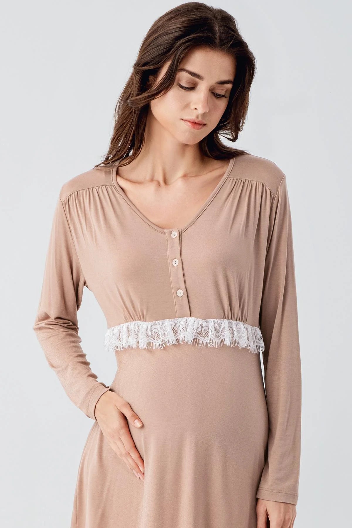 Dantelli Lohusa Pijama ve Desenli Sabahlık Takımı - 23101