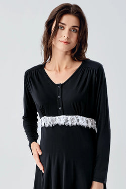 Image of Dantelli Lohusa Pijama ve Desenli Sabahlık Takımı - 23101