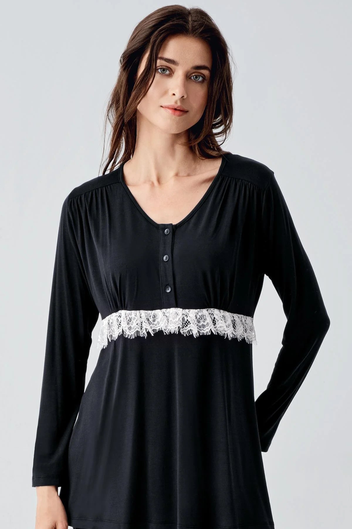 Dantelli Lohusa Pijama ve Desenli Sabahlık Takımı - 23101