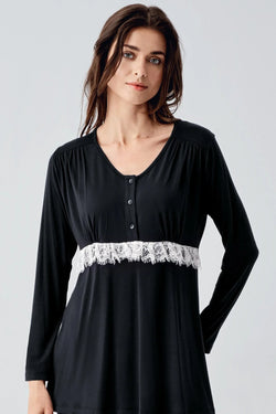 Image of Dantelli Lohusa Pijama ve Desenli Sabahlık Takımı - 23101
