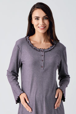 Image of Yaka Detaylı Lohusa Pijama ve Kadife Sabahlık Takımı - 23109