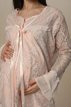 Image of Güpürlü Lohusa Pijama ve Sabahlık Takımı - 23341