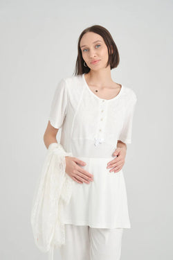 Image of Lohusa Pijama ve Çiçekli Dantel Sabahlık Takımı - 2366