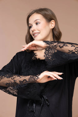 Image of Dantel Işlemeli Lohusa Pijama ve Sabahlık Takımı - 828