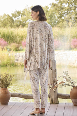 Image of Askılı Dantelli Yaka Lohusa Pijama ve Desenli Sabahlık Takımı - 24076