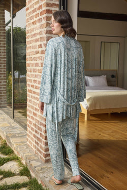 Image of Dantelli Lohusa Pijama ve Desenli Sabahlık Takımı - 24093