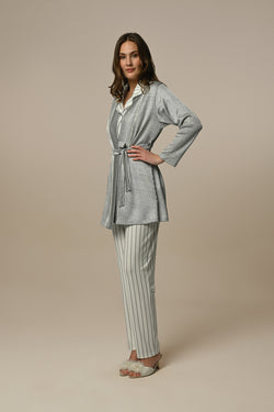 Image of Çizgili Lohusa Pijama ve Sabahlık Takımı - 24325