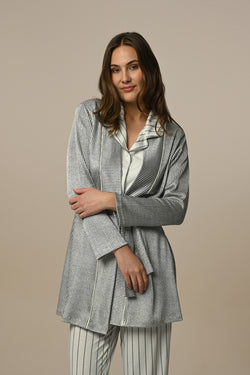 Image of Çizgili Lohusa Pijama ve Sabahlık Takımı - 24325