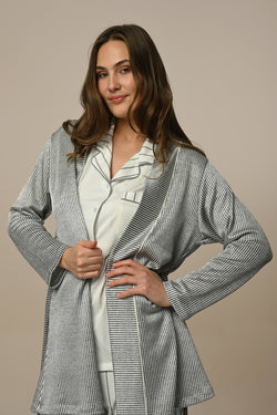 Image of Çizgili Lohusa Pijama ve Sabahlık Takımı - 24325