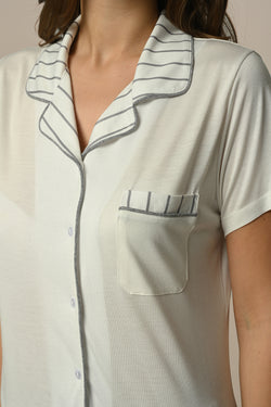 Image of Çizgili Lohusa Pijama ve Sabahlık Takımı - 24325