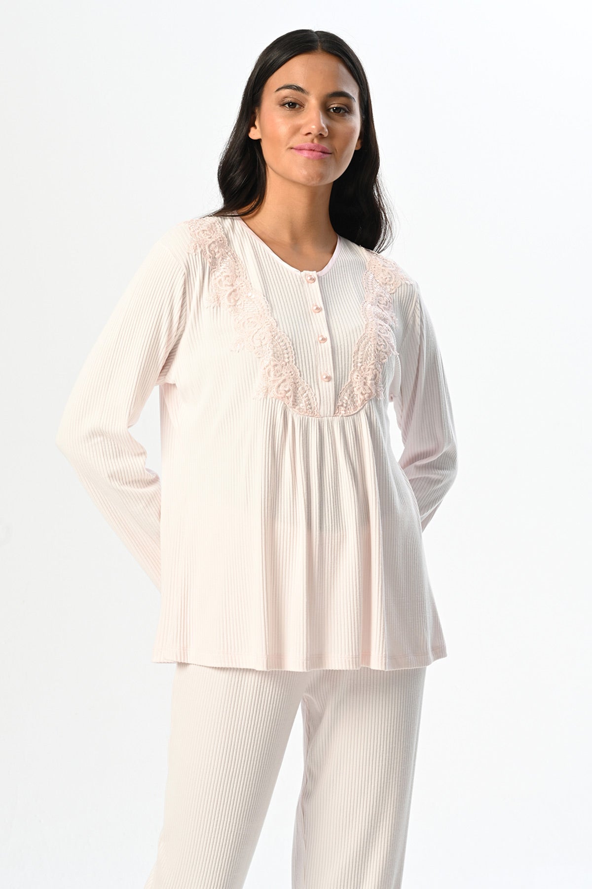 Dantelli Yaka Lohusa Pijama ve Sabahlık Takımı - 24356