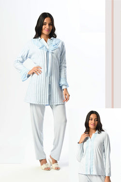 Image of Dantel Detaylı Lohusa Pijama ve Welsoft Sabahlık Takımı - 24367