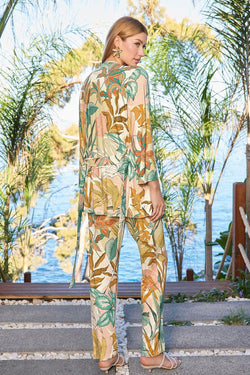 Image of Dantelli Yaka Askılı Lohusa Pijama ve Desenli Sabahlık Takımı - 25095