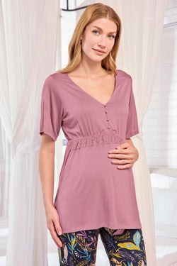 Image of Dantelli Lohusa Pijama ve Desenli Sabahlık Takımı - 25123