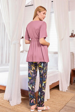 Image of Dantelli Lohusa Pijama ve Desenli Sabahlık Takımı - 25123
