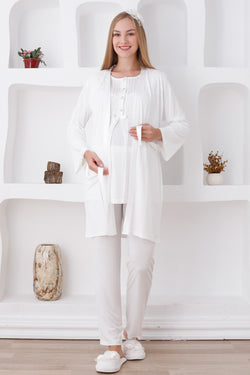 Image of Dantelli Omuz Lohusa Pijama ve Sabahlık Takımı - 3423