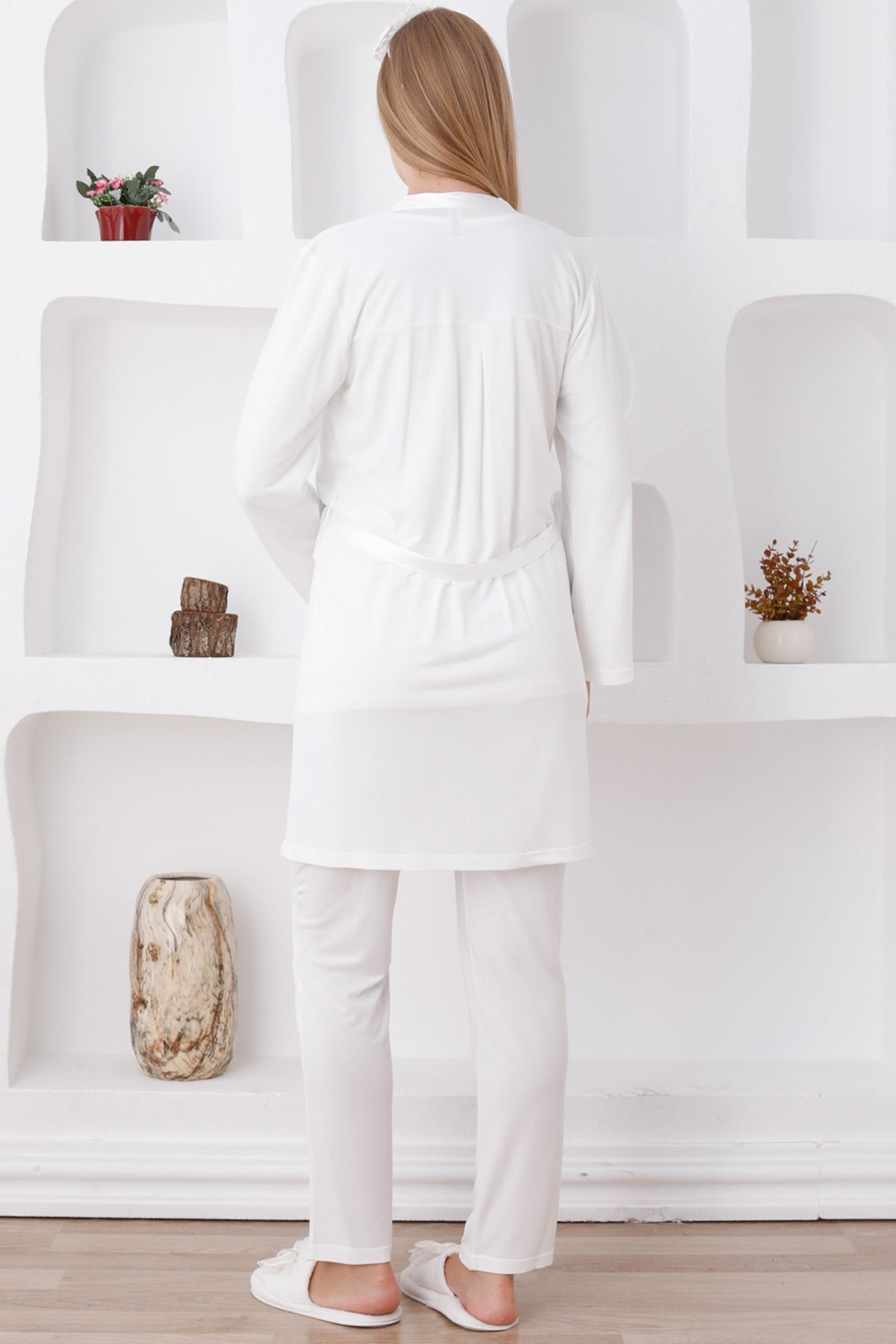Dantelli Omuz Lohusa Pijama ve Sabahlık Takımı - 3423