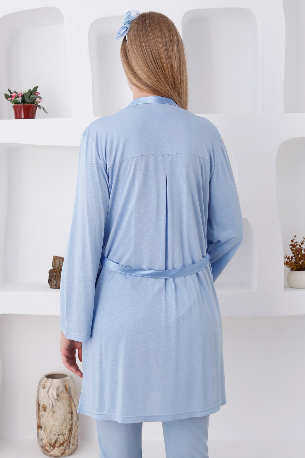 Dantelli Omuz Lohusa Pijama ve Sabahlık Takımı - 3423