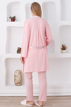 Image of Dantelli Omuz Lohusa Pijama ve Sabahlık Takımı - 3423