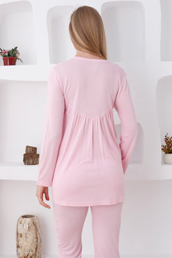 Image of Dantelli Yaka Lohusa Pijama ve Dantelli Kol Sabahlık Takımı - 3424