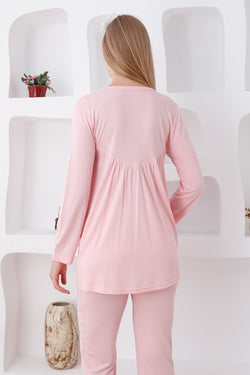 Image of Dantelli Yaka Lohusa Pijama ve Dantelli Kol Sabahlık Takımı - 3424
