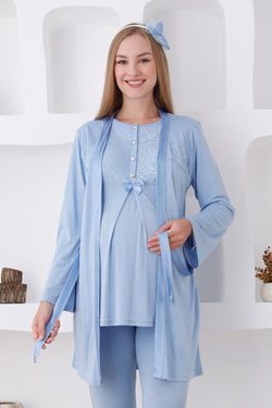 Image of Narin Dantel Detaylı Lohusa Pijama ve Sabahlık Takımı - 3425