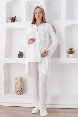 Image of Dantel Detaylı Lohusa Pijama ve Sabahlık Takımı - 3426