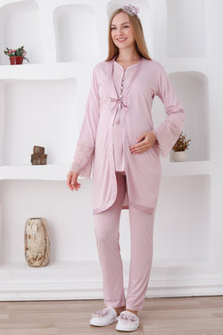 Image of Dantel Detaylı Lohusa Pijama ve Sabahlık Takımı - 3426