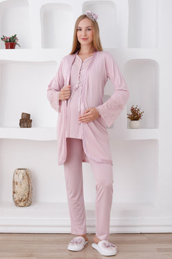 Image of Dantel Detaylı Lohusa Pijama ve Sabahlık Takımı - 3426