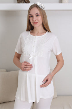 Image of Güpürlü Yaka Lohusa Pijama ve Sabahlık Takımı - 3433