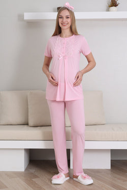 Image of Güpürlü Yaka Lohusa Pijama ve Sabahlık Takımı - 3433
