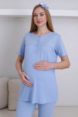 Image of Dantel Detaylı Lohusa Pijama ve Sabahlık Takımı - 3439
