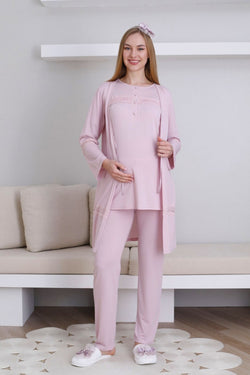 Image of Dantel Detaylı Lohusa Pijama ve Sabahlık Takımı - 3439