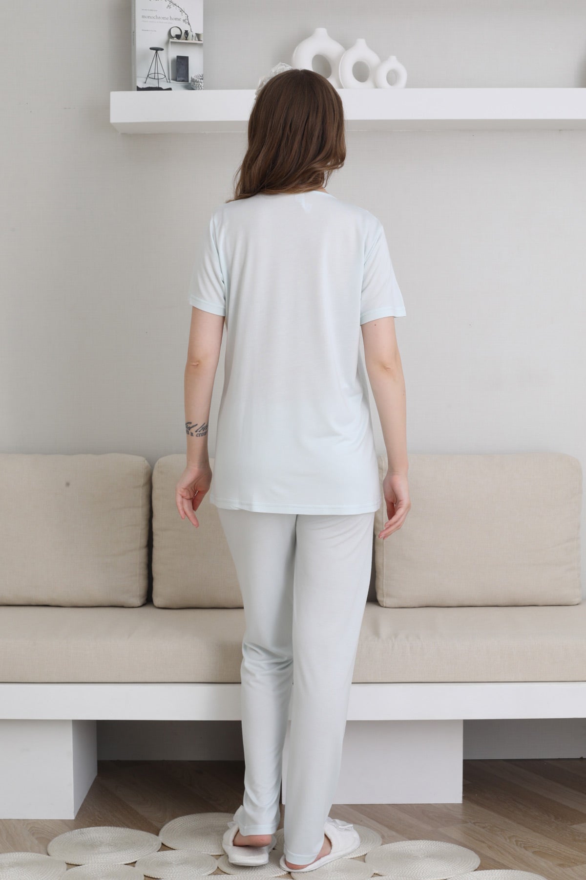 Güpürlü Yaka Lohusa Pijama ve Desenli Sabahlık Takımı - 3441